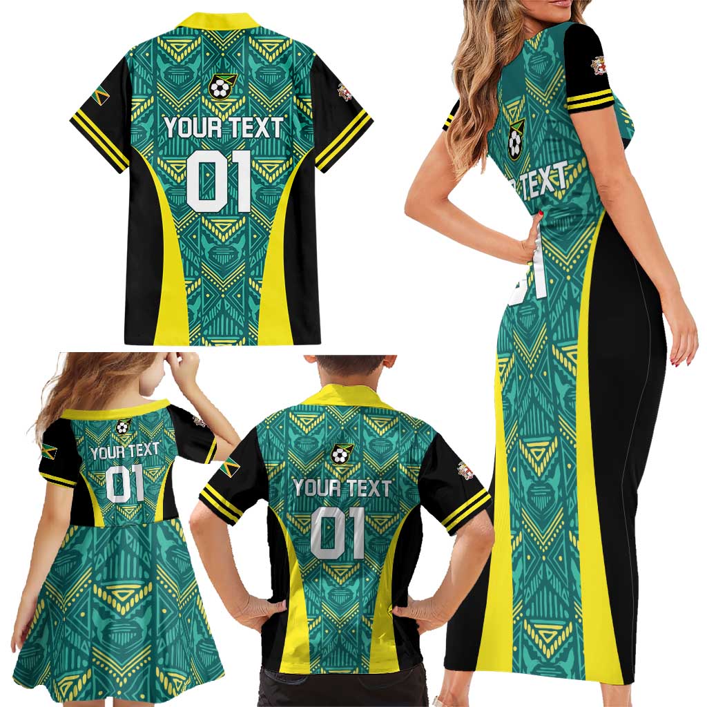 Custom Jamaica Football Family Matching Short Sleeve Bodycon Dress and Hawaiian Shirt We Believe Reggae Boyz