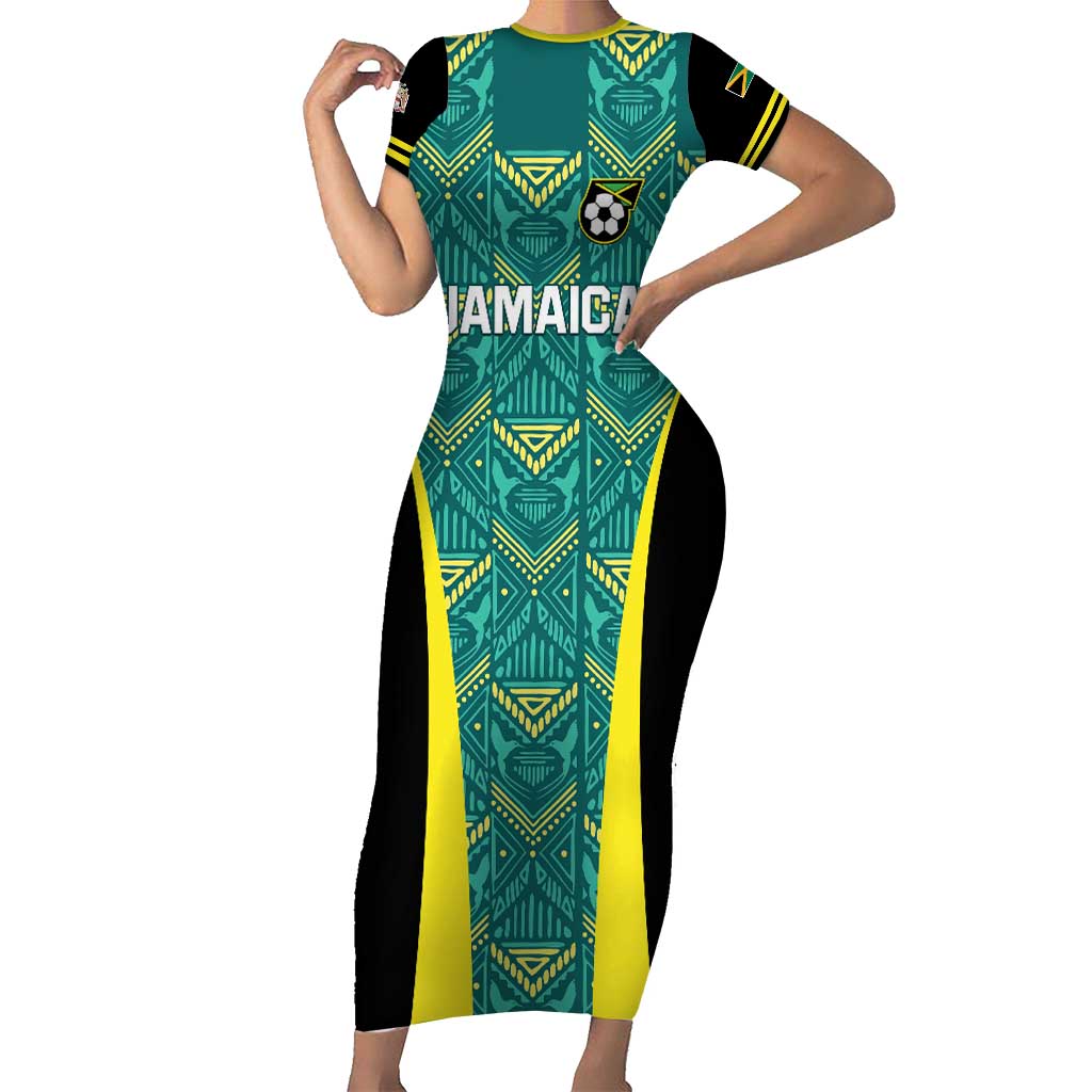 Custom Jamaica Football Family Matching Short Sleeve Bodycon Dress and Hawaiian Shirt We Believe Reggae Boyz