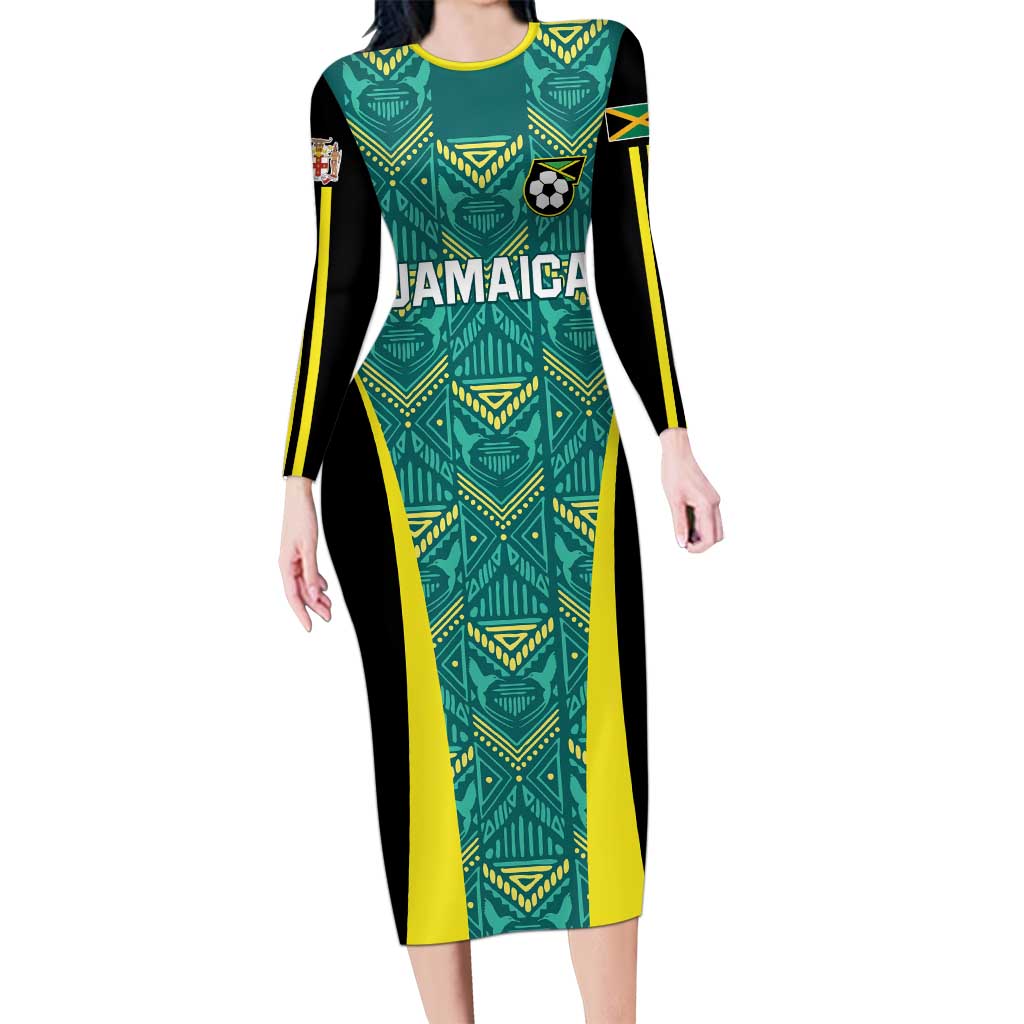 Custom Jamaica Football Long Sleeve Bodycon Dress We Believe Reggae Boyz