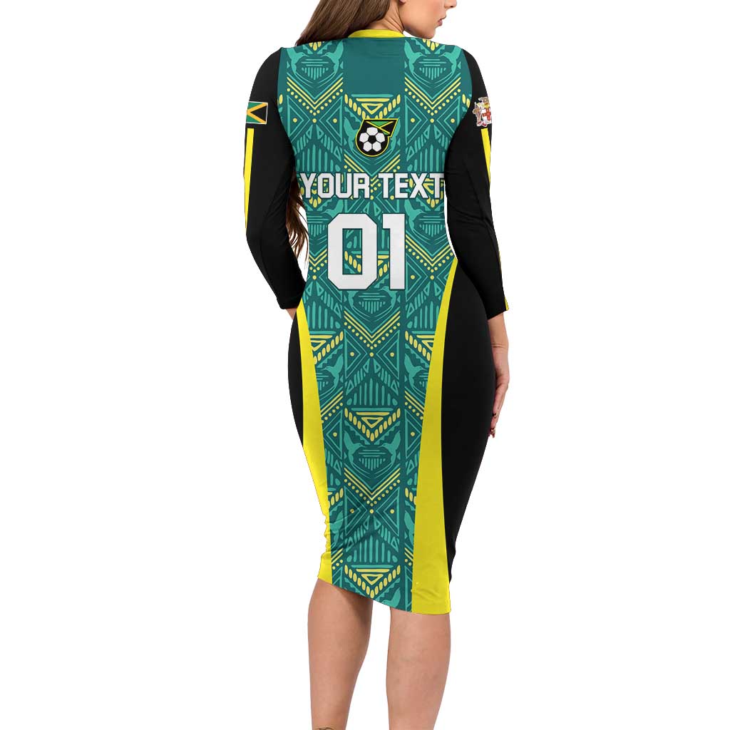 Custom Jamaica Football Long Sleeve Bodycon Dress We Believe Reggae Boyz