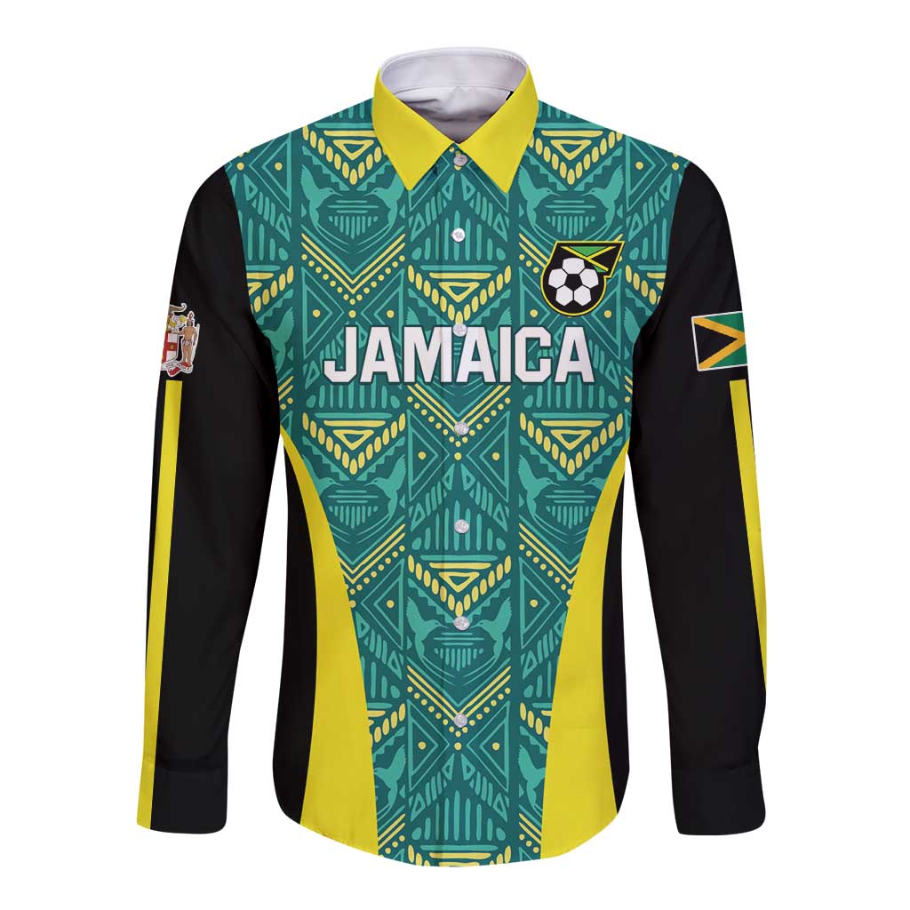 Custom Jamaica Football Long Sleeve Button Shirt We Believe Reggae Boyz