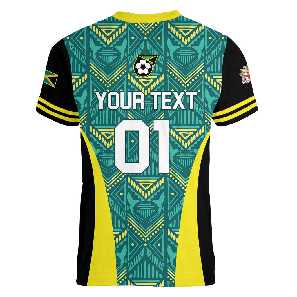 Custom Jamaica Football Women V-Neck T-Shirt We Believe Reggae Boyz
