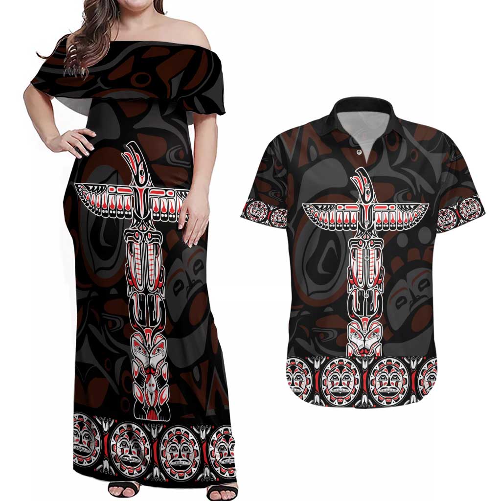 Canada Haida Totem Couples Matching Off Shoulder Maxi Dress and Hawaiian Shirt Haida Spirit