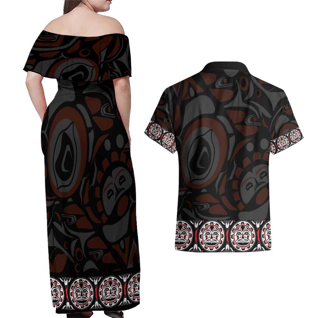 Canada Haida Totem Couples Matching Off Shoulder Maxi Dress and Hawaiian Shirt Haida Spirit
