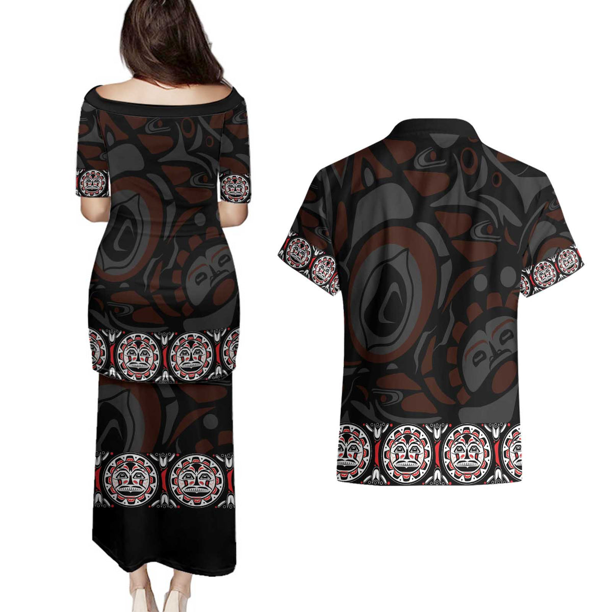 Canada Haida Totem Couples Matching Puletasi and Hawaiian Shirt Haida Spirit