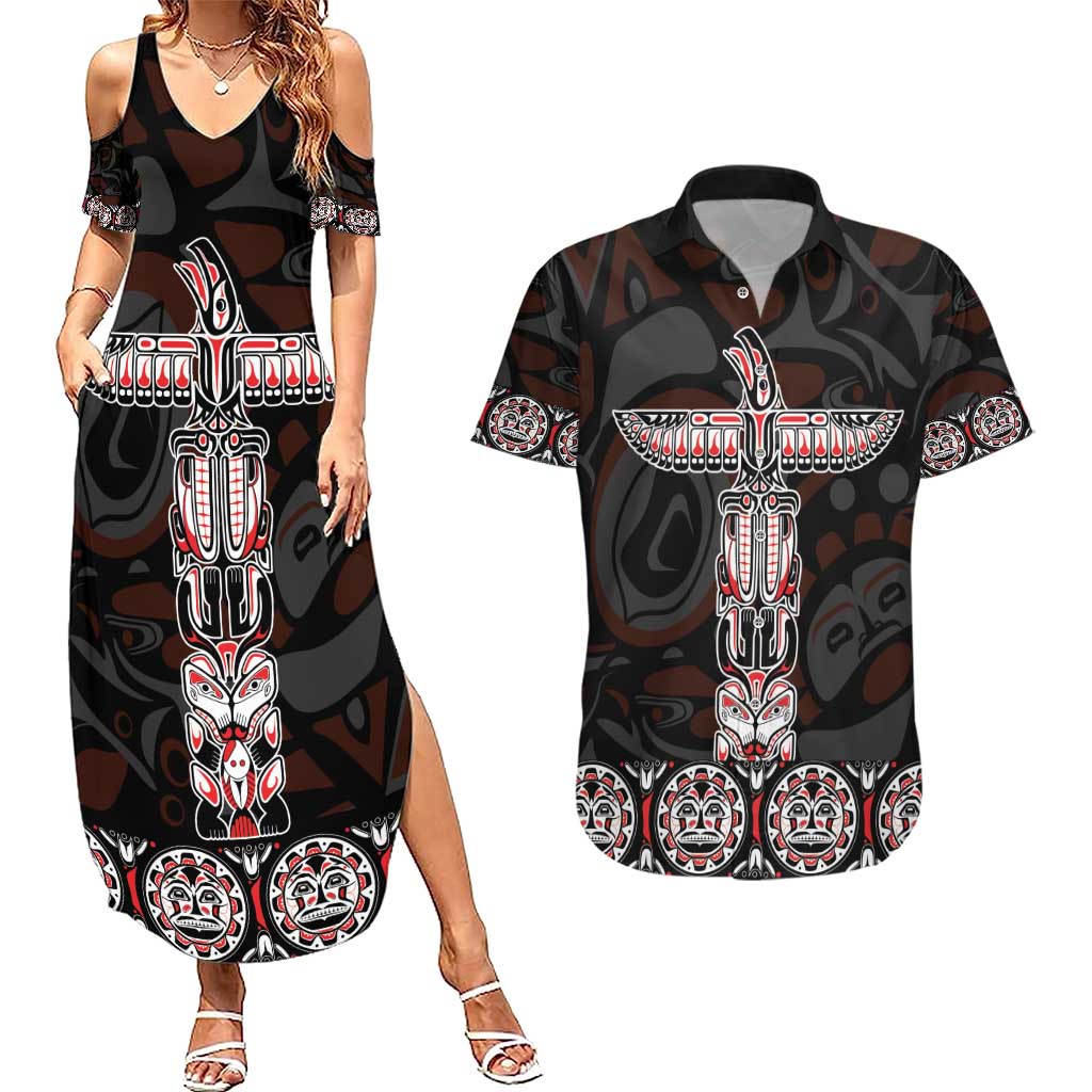 Canada Haida Totem Couples Matching Summer Maxi Dress and Hawaiian Shirt Haida Spirit