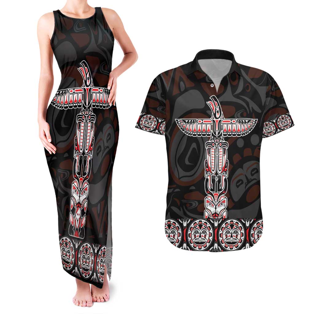 Canada Haida Totem Couples Matching Tank Maxi Dress and Hawaiian Shirt Haida Spirit