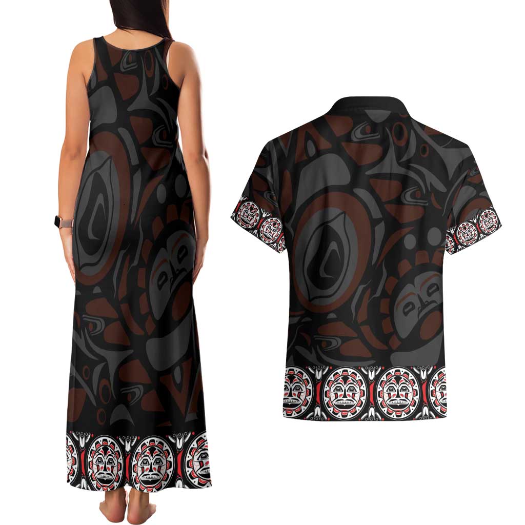 Canada Haida Totem Couples Matching Tank Maxi Dress and Hawaiian Shirt Haida Spirit