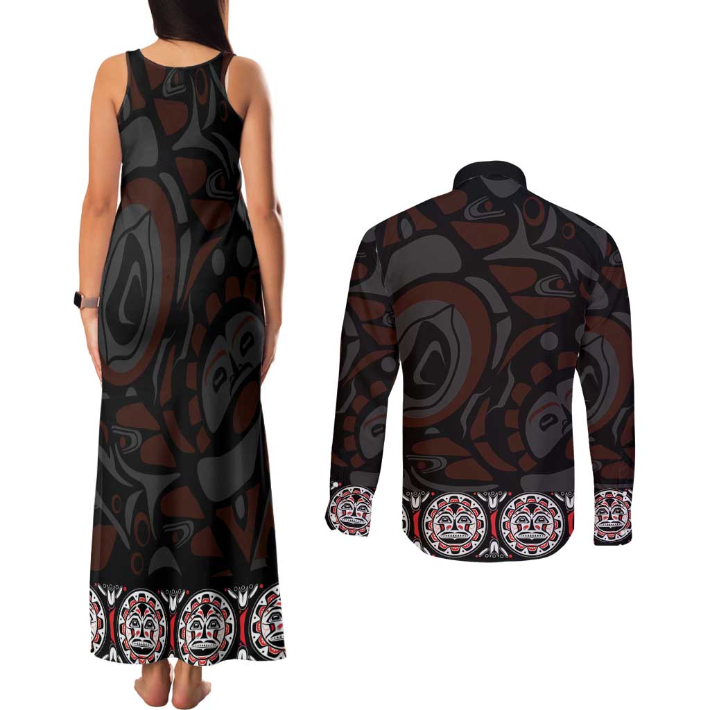 Canada Haida Totem Couples Matching Tank Maxi Dress and Long Sleeve Button Shirt Haida Spirit
