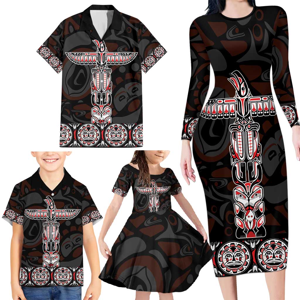 Canada Haida Totem Family Matching Long Sleeve Bodycon Dress and Hawaiian Shirt Haida Spirit
