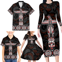 Canada Haida Totem Family Matching Long Sleeve Bodycon Dress and Hawaiian Shirt Haida Spirit