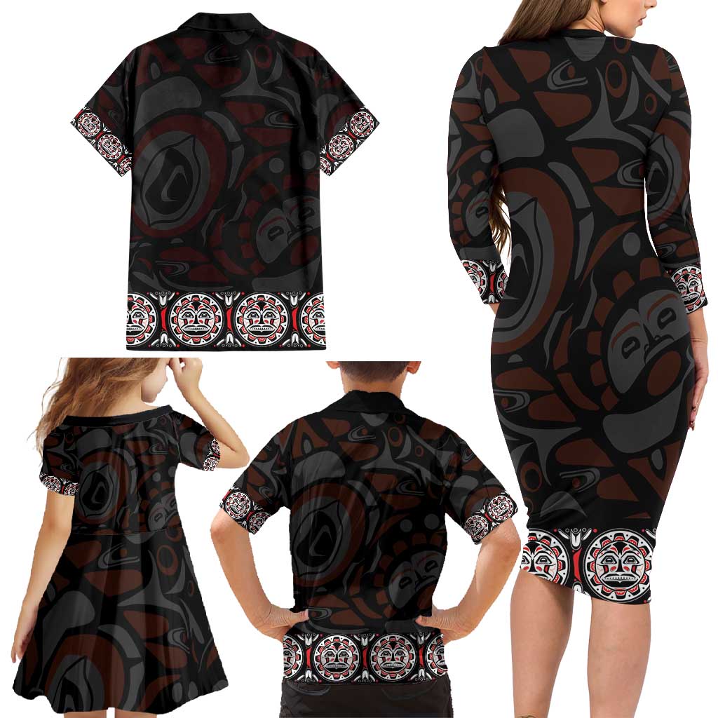 Canada Haida Totem Family Matching Long Sleeve Bodycon Dress and Hawaiian Shirt Haida Spirit