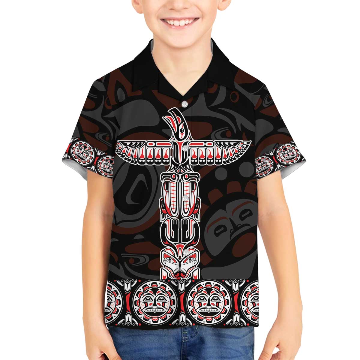 Canada Haida Totem Family Matching Off The Shoulder Long Sleeve Dress and Hawaiian Shirt Haida Spirit