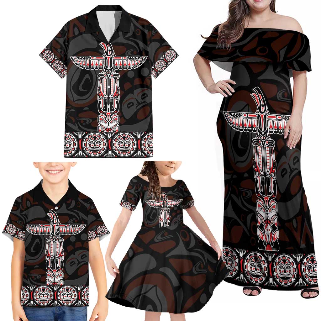 Canada Haida Totem Family Matching Off Shoulder Maxi Dress and Hawaiian Shirt Haida Spirit