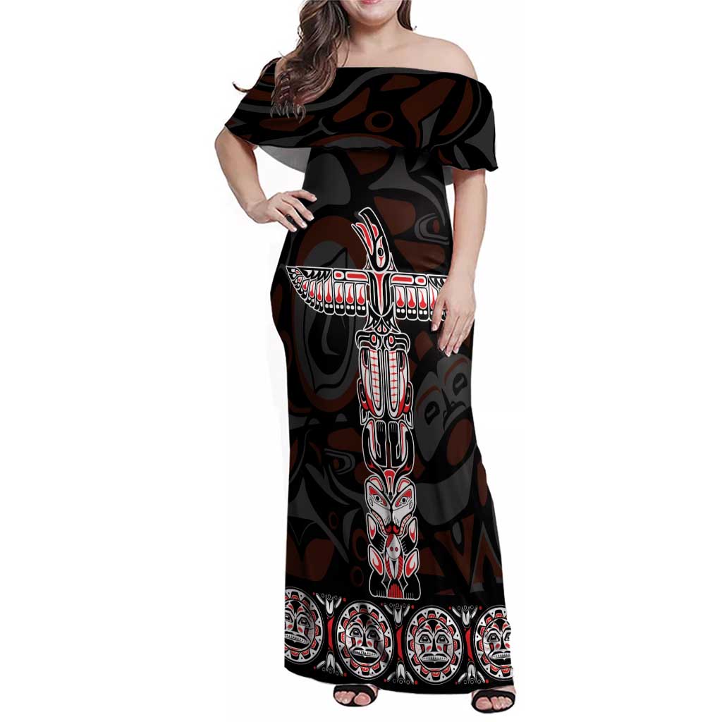 Canada Haida Totem Family Matching Off Shoulder Maxi Dress and Hawaiian Shirt Haida Spirit