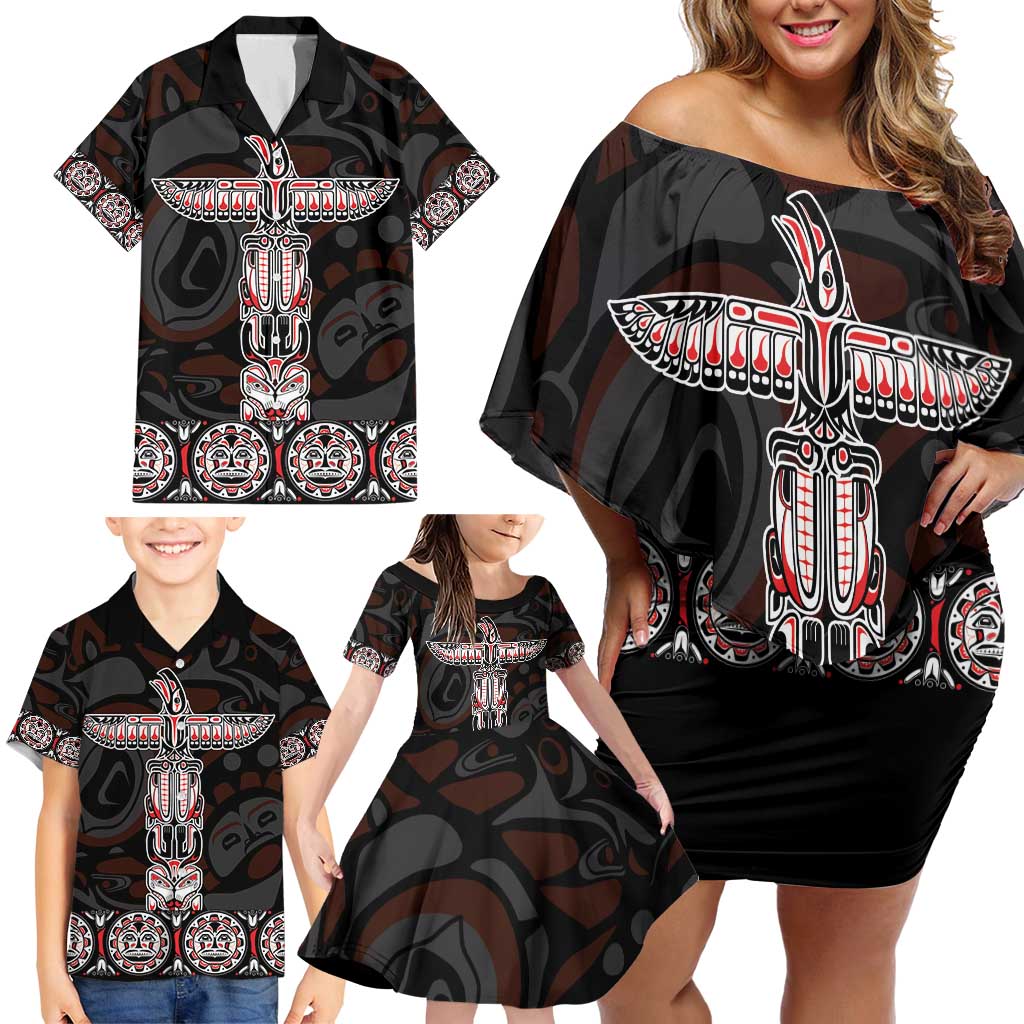 Canada Haida Totem Family Matching Off Shoulder Short Dress and Hawaiian Shirt Haida Spirit