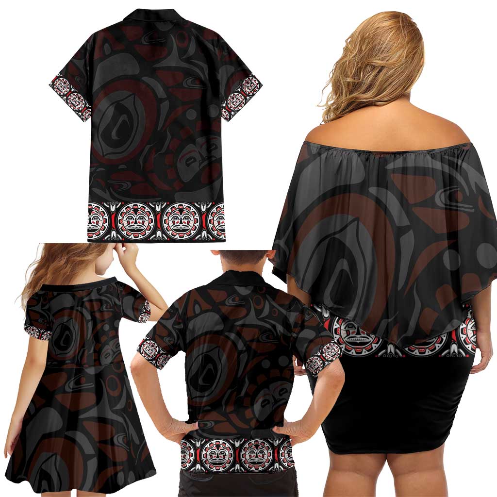 Canada Haida Totem Family Matching Off Shoulder Short Dress and Hawaiian Shirt Haida Spirit