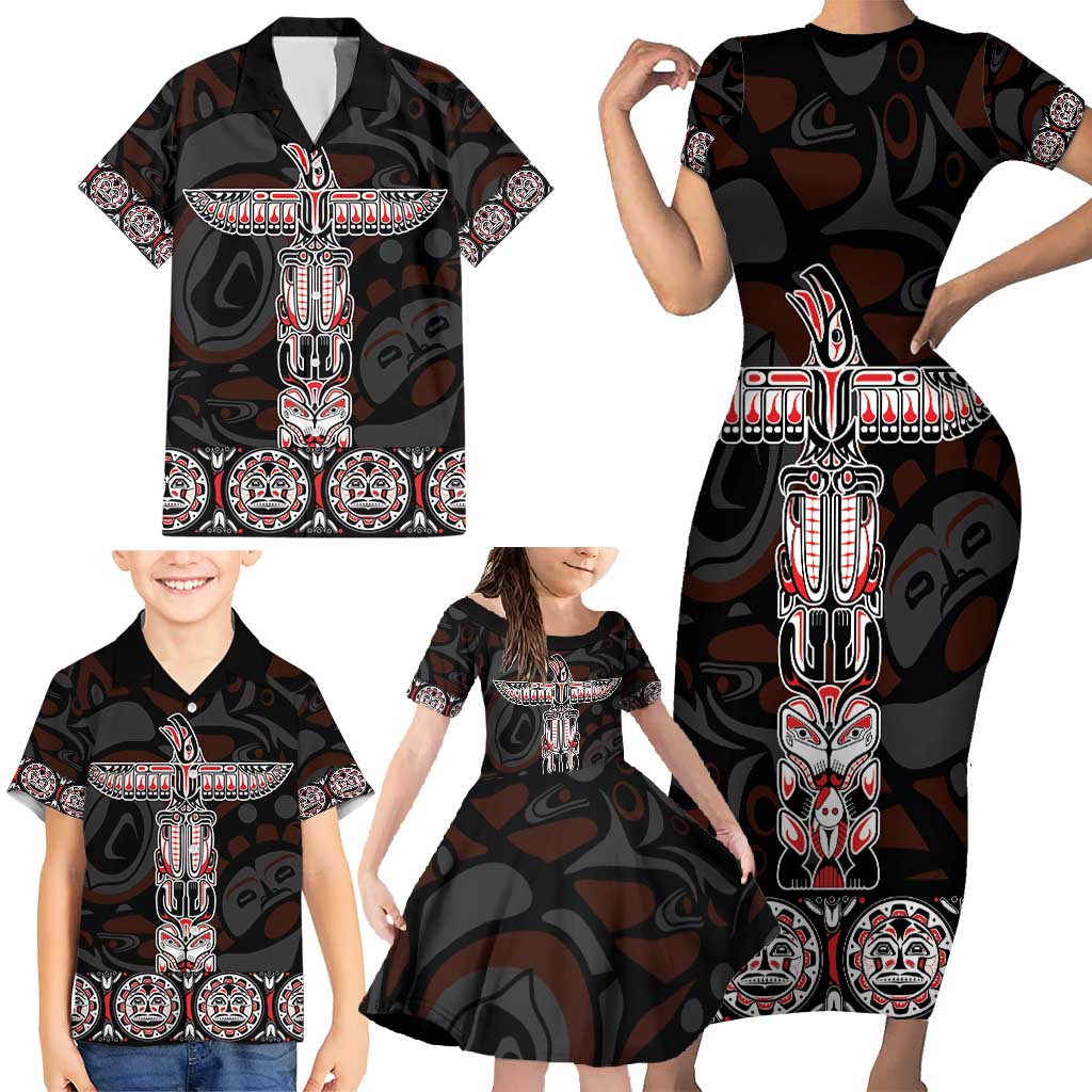 Canada Haida Totem Family Matching Short Sleeve Bodycon Dress and Hawaiian Shirt Haida Spirit