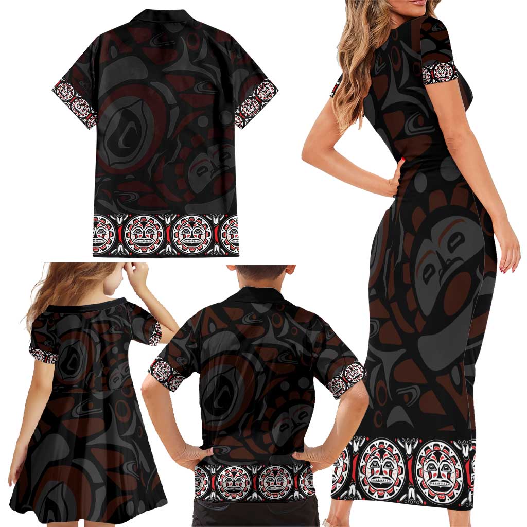 Canada Haida Totem Family Matching Short Sleeve Bodycon Dress and Hawaiian Shirt Haida Spirit