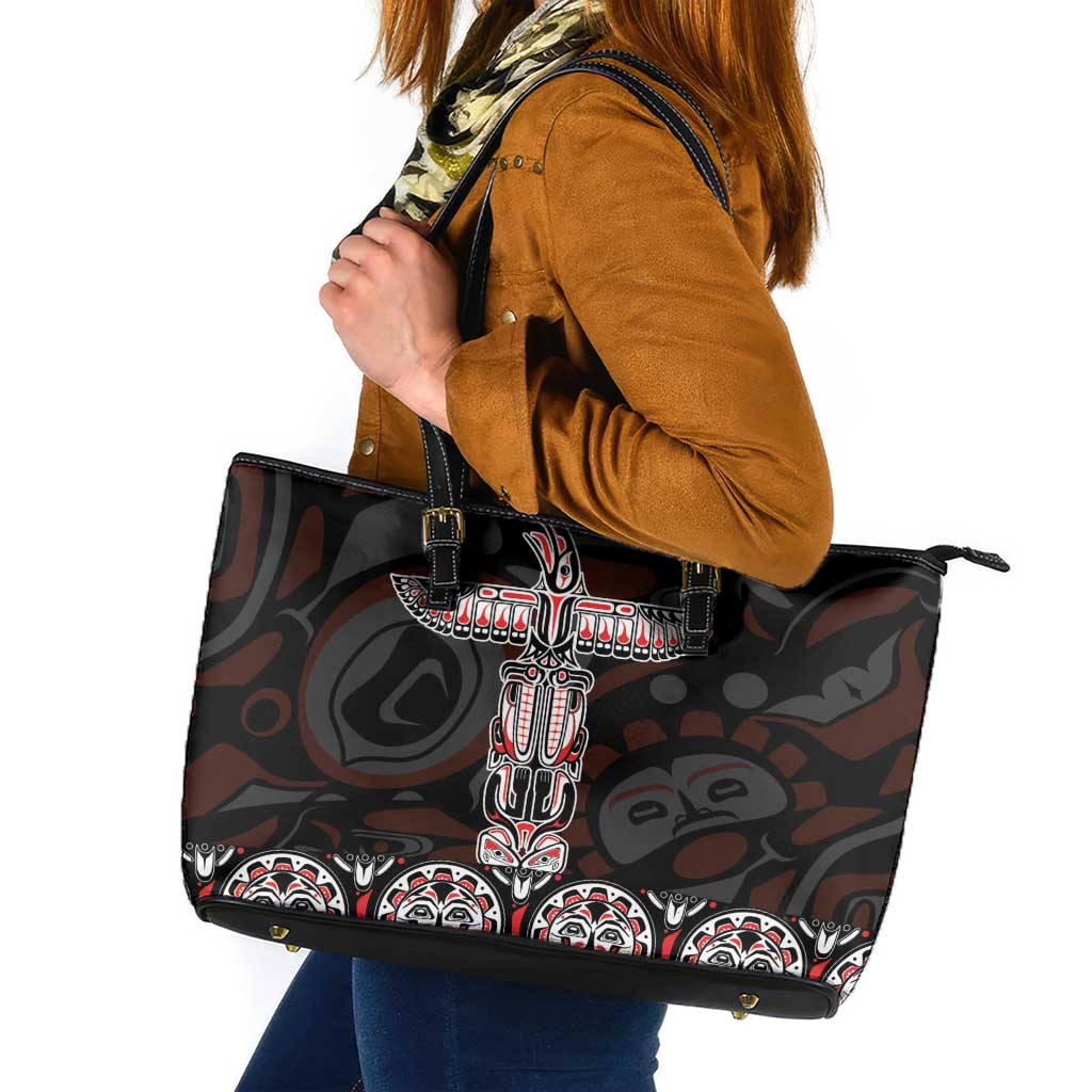Canada Haida Totem Leather Tote Bag Haida Spirit