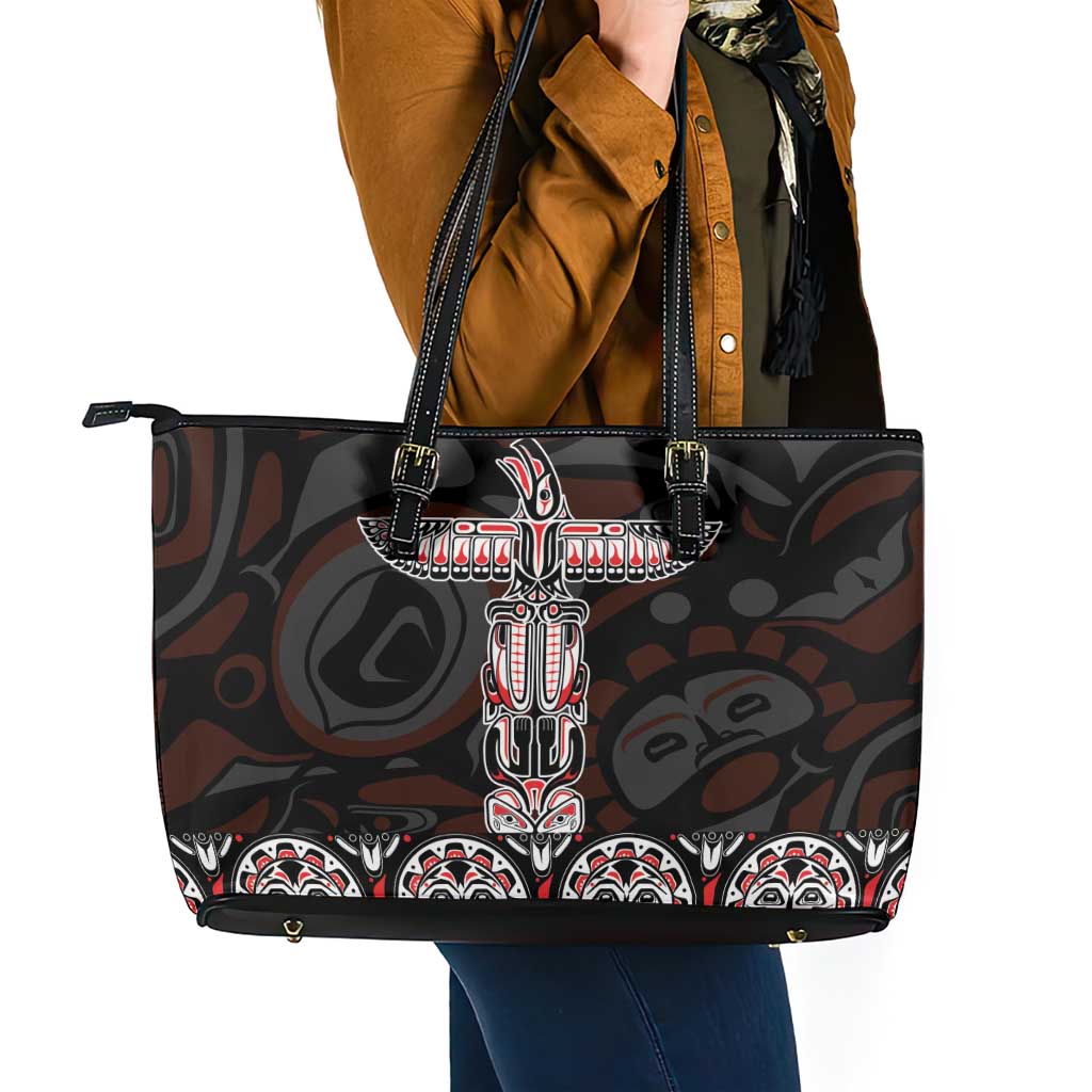 Canada Haida Totem Leather Tote Bag Haida Spirit