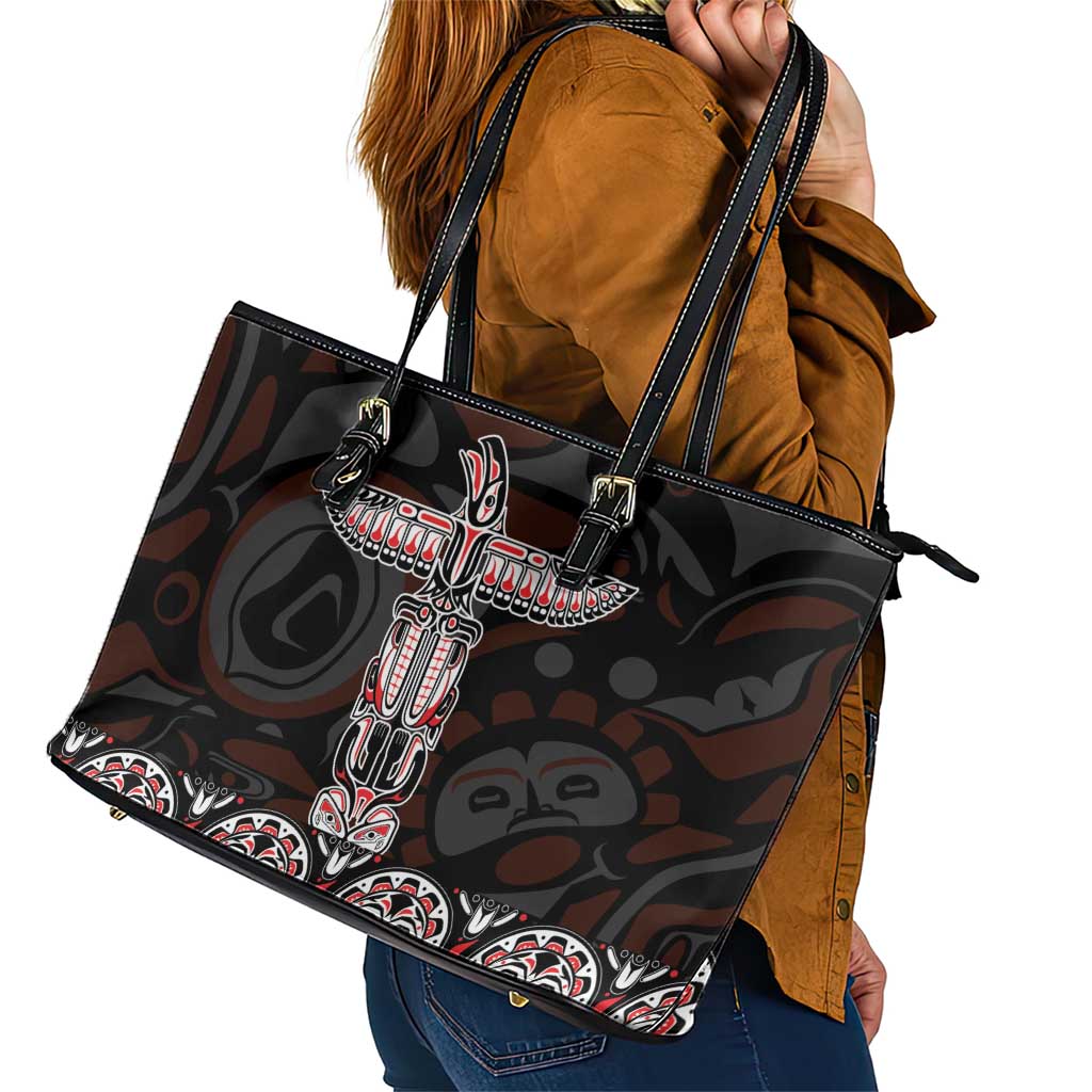 Canada Haida Totem Leather Tote Bag Haida Spirit