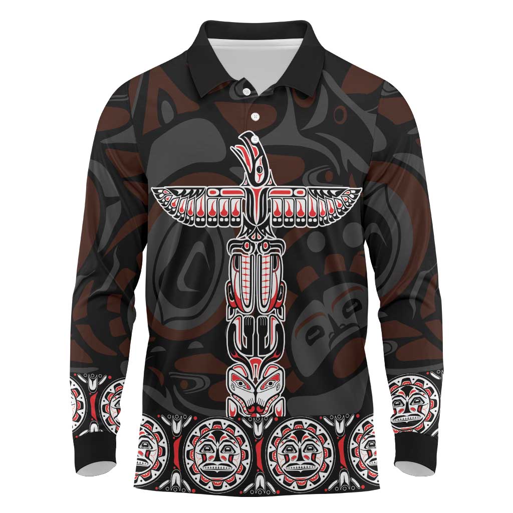 Canada Haida Totem Long Sleeve Polo Shirt Haida Spirit