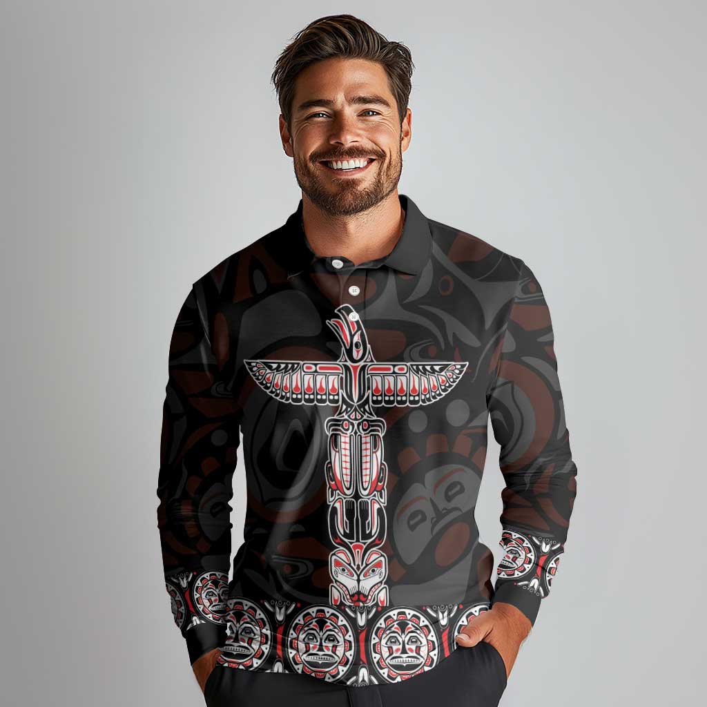 Canada Haida Totem Long Sleeve Polo Shirt Haida Spirit