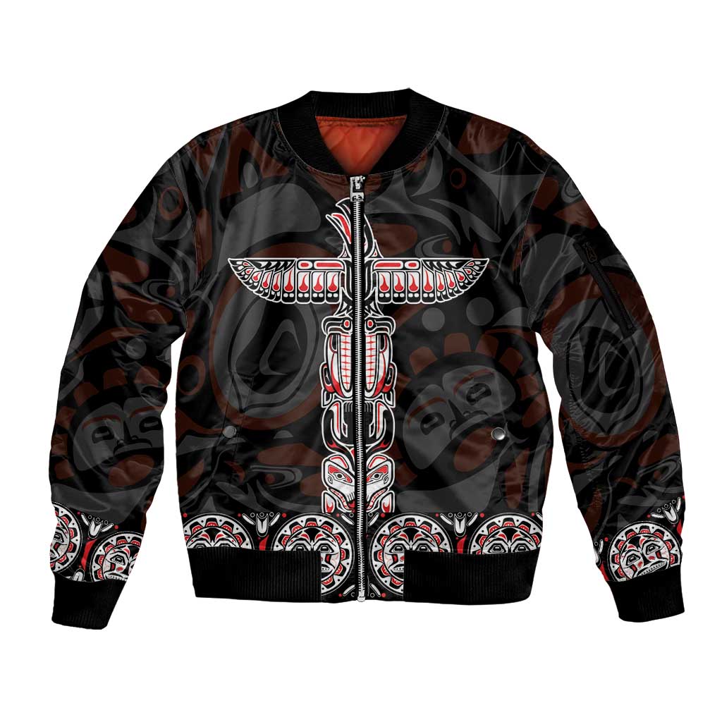 Canada Haida Totem Sleeve Zip Bomber Jacket Haida Spirit