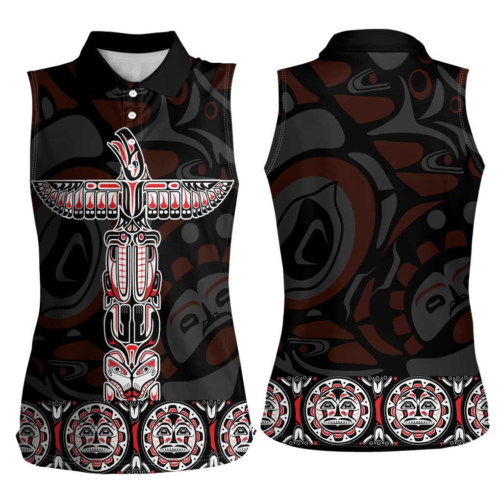 Canada Haida Totem Women Sleeveless Polo Shirt Haida Spirit