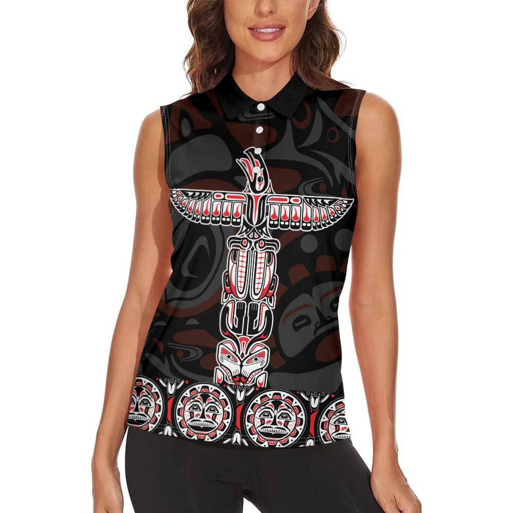 Canada Haida Totem Women Sleeveless Polo Shirt Haida Spirit