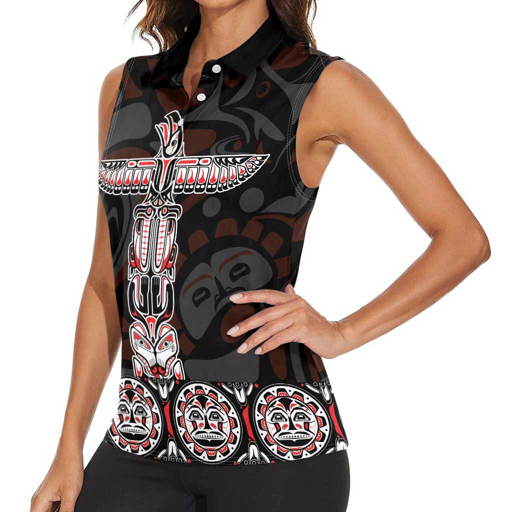 Canada Haida Totem Women Sleeveless Polo Shirt Haida Spirit
