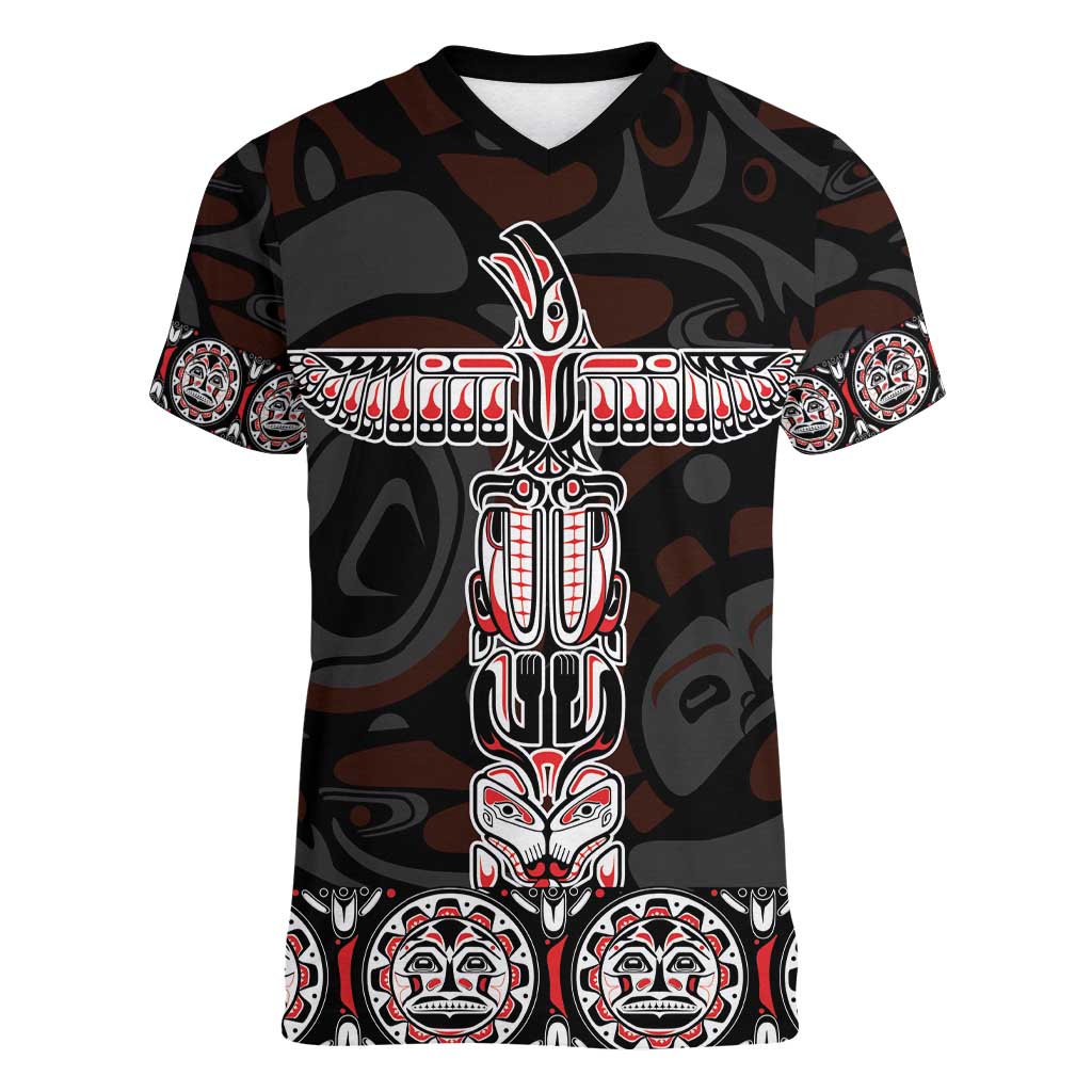 Canada Haida Totem Women V-Neck T-Shirt Haida Spirit