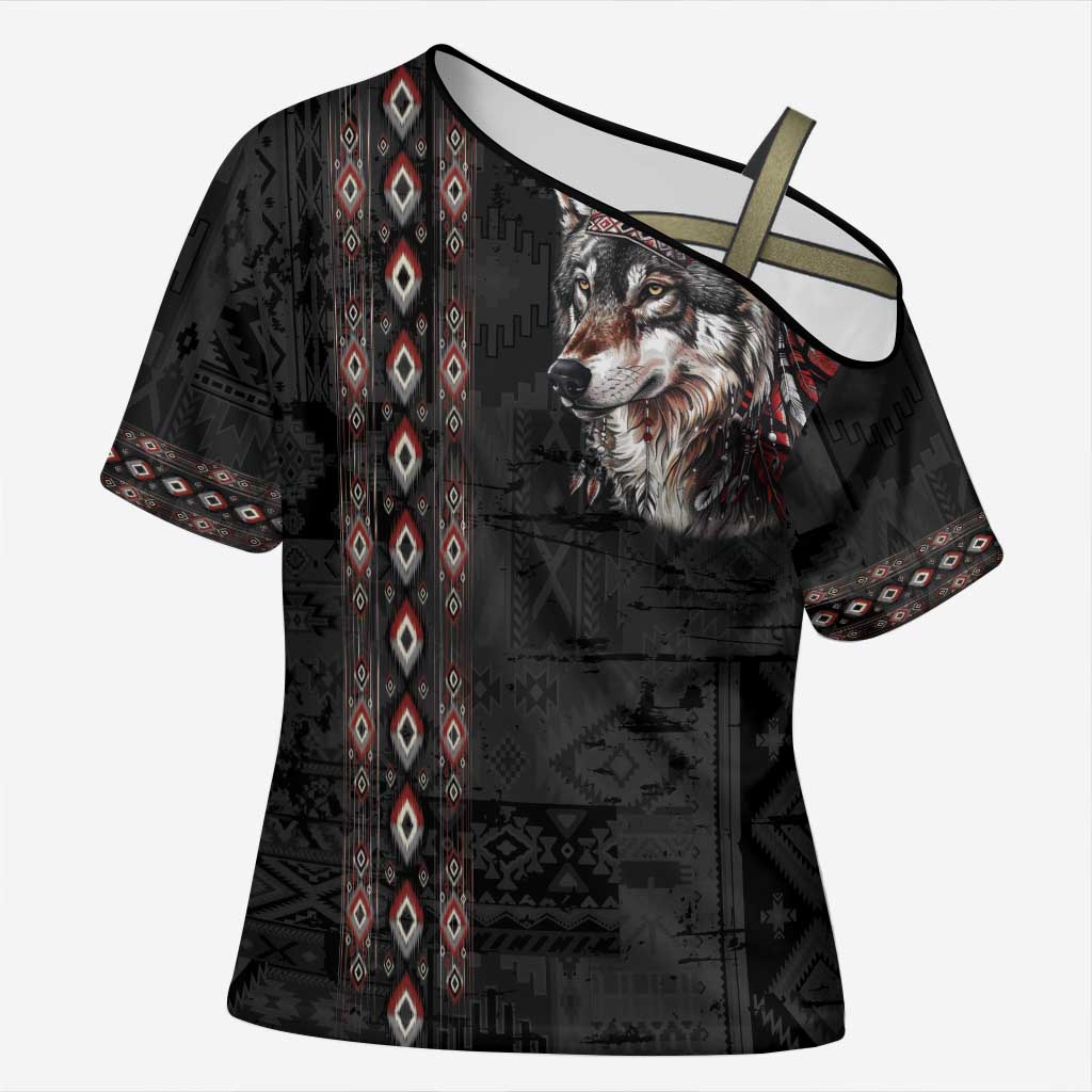 Native American Wolf Cross Shoulder Shirt Tribal Pattern