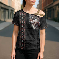 Native American Wolf Cross Shoulder Shirt Tribal Pattern