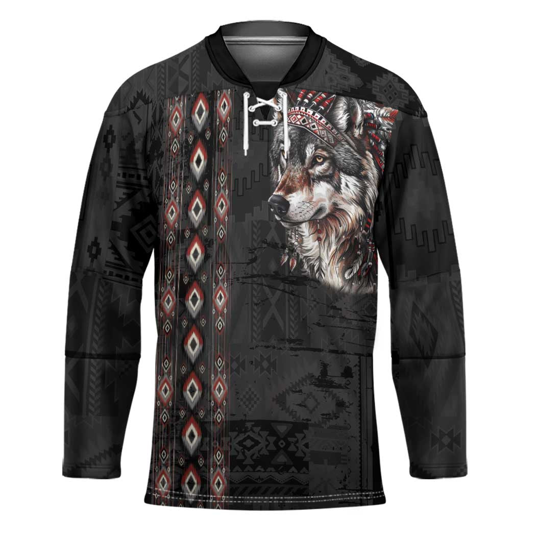 Native American Wolf Hockey Jersey Tribal Pattern