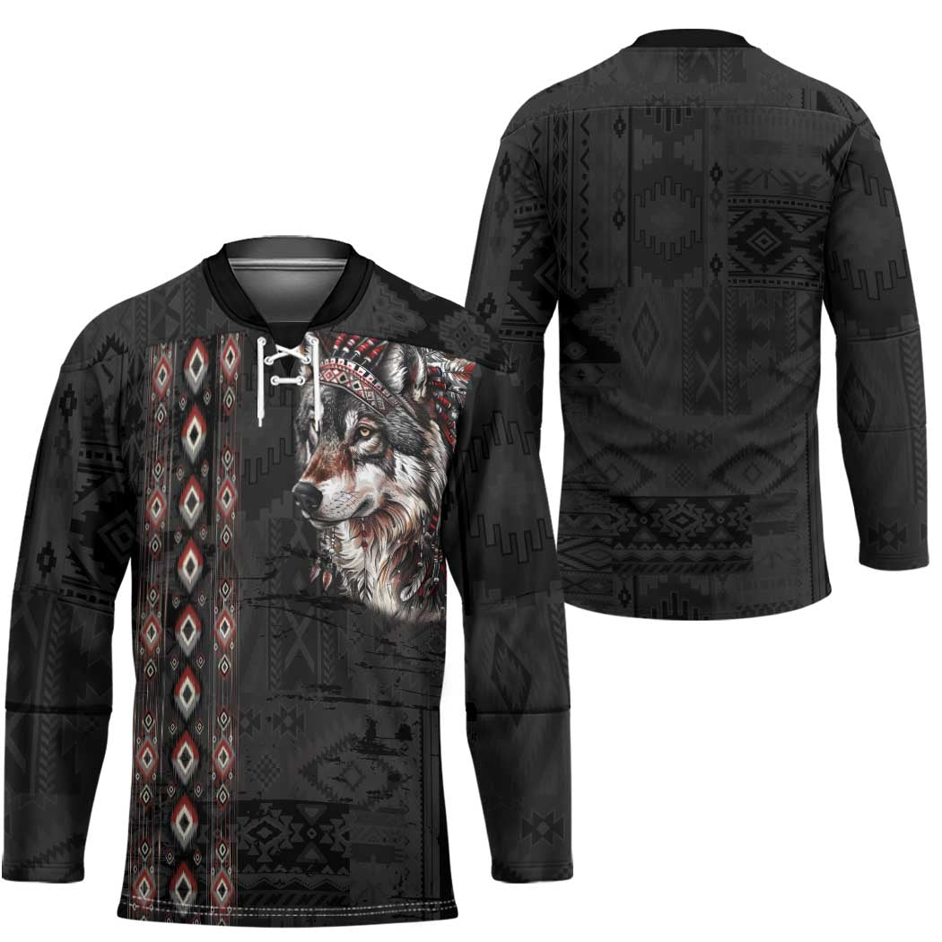 Native American Wolf Hockey Jersey Tribal Pattern