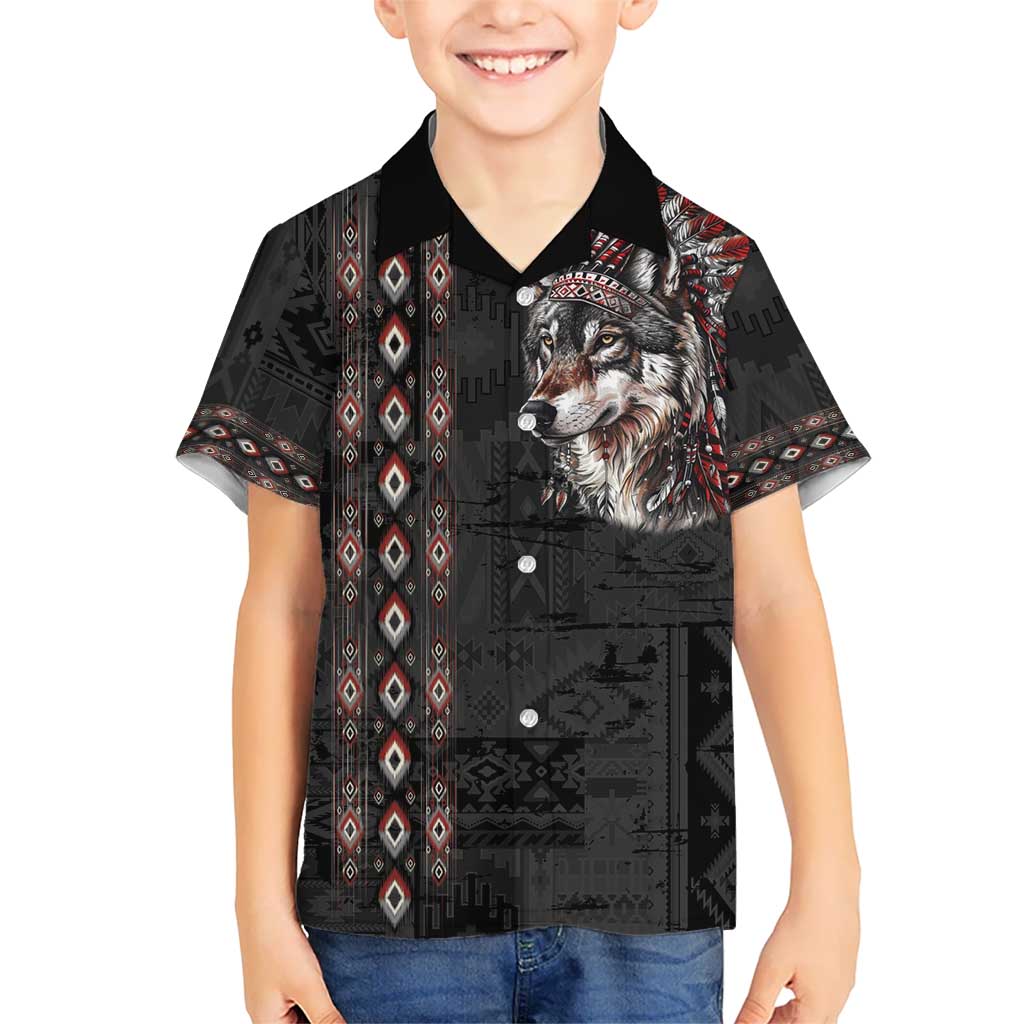 Native American Wolf Kid Hawaiian Shirt Tribal Pattern