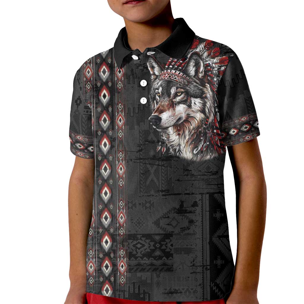 Native American Wolf Kid Polo Shirt Tribal Pattern