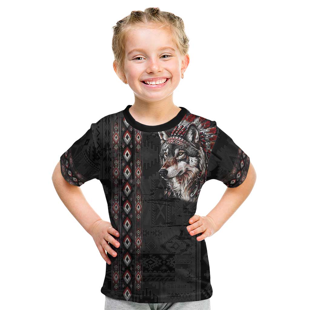 Native American Wolf Kid T Shirt Tribal Pattern