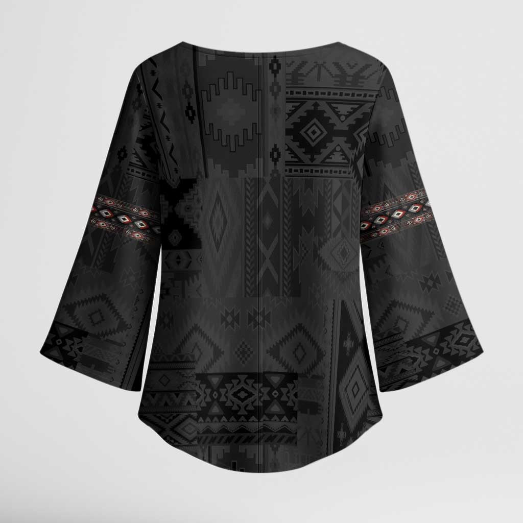 Native American Wolf Kimono Sleeve Blouse Tribal Pattern
