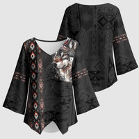 Native American Wolf Kimono Sleeve Blouse Tribal Pattern