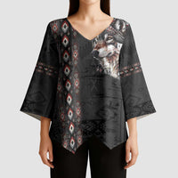 Native American Wolf Kimono Sleeve Blouse Tribal Pattern