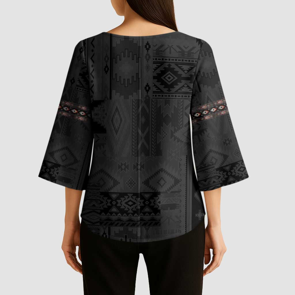 Native American Wolf Kimono Sleeve Blouse Tribal Pattern