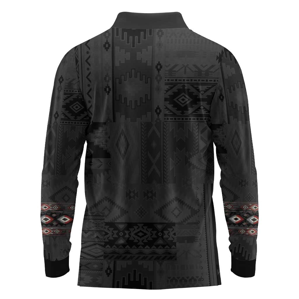 Native American Wolf Long Sleeve Polo Shirt Tribal Pattern