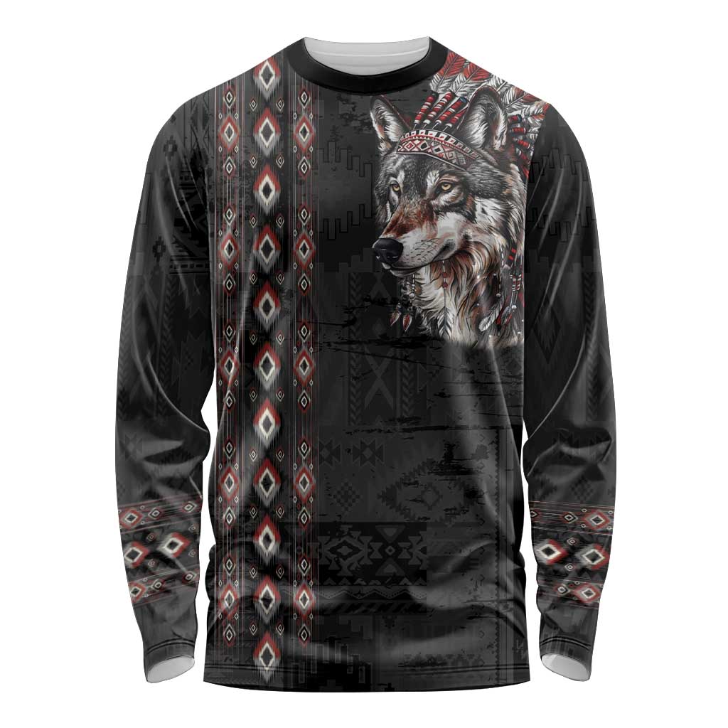 Native American Wolf Long Sleeve Shirt Tribal Pattern