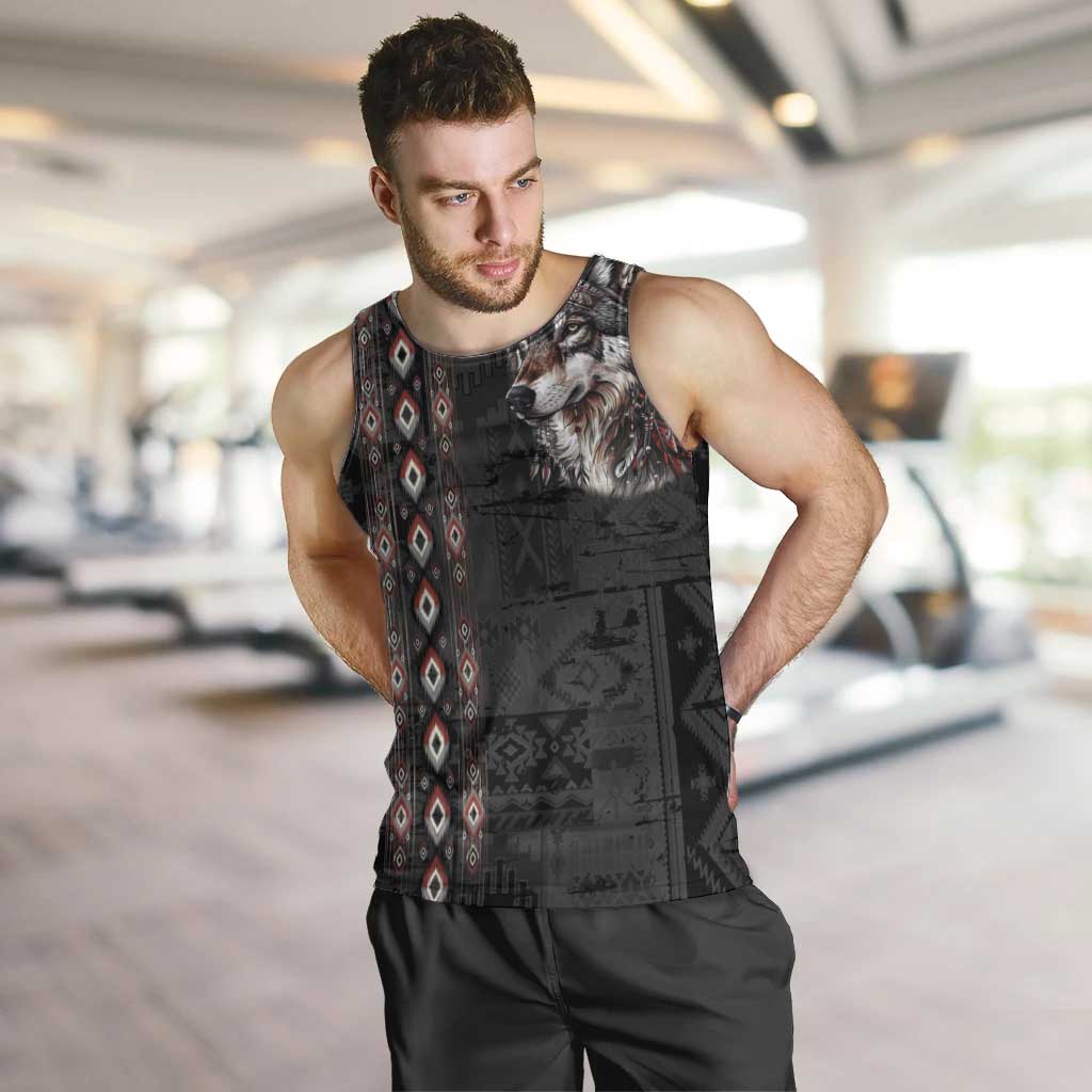 Native American Wolf Men Tank Top Tribal Pattern