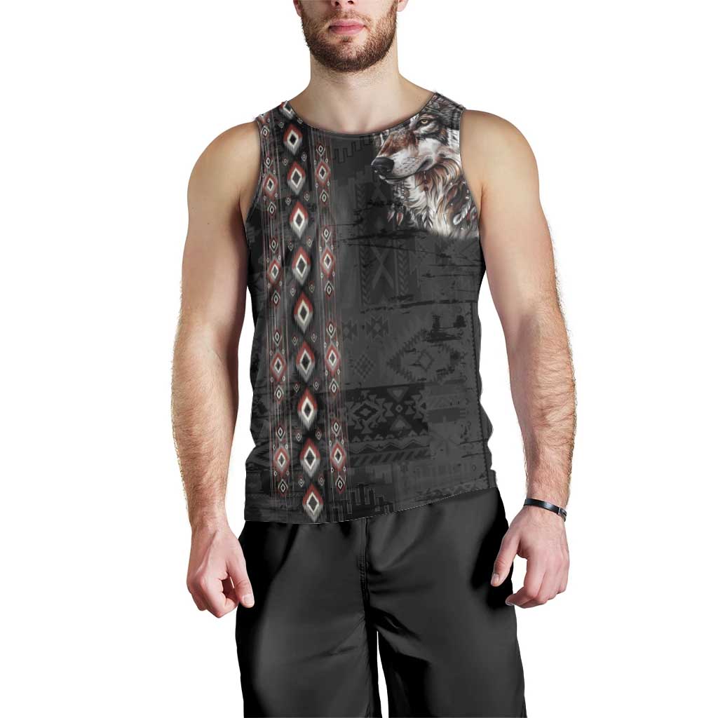 Native American Wolf Men Tank Top Tribal Pattern