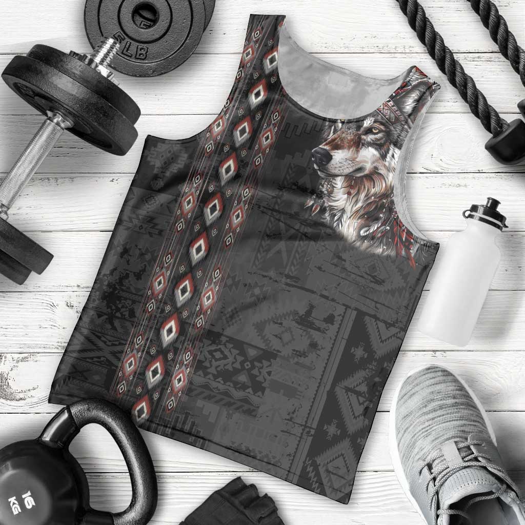 Native American Wolf Men Tank Top Tribal Pattern