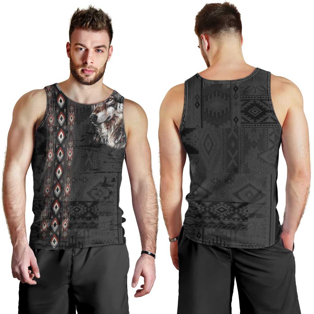 Native American Wolf Men Tank Top Tribal Pattern
